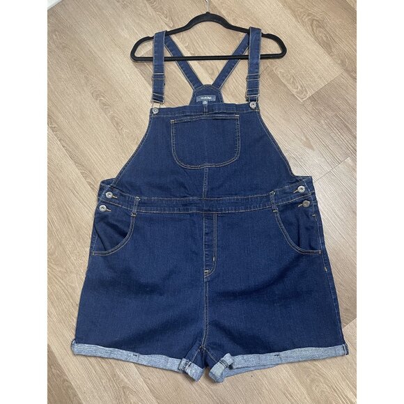 ModCloth Women's 2X Dark Wash Denim Overall Shorts w/Adjustable Straps Casual - Picture 1 of 6